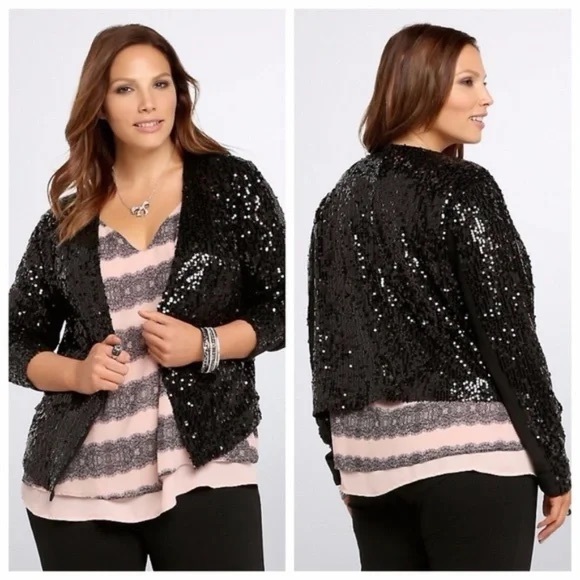 torrid Jackets & Blazers - TORRID Allover Black Sequin Open Front Jacket/Blazer 3X